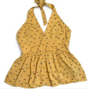 American Eagle Yellow Halter backless top with Floral Print